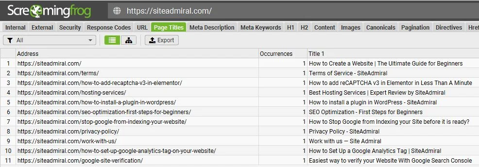 screaming frog meta tags